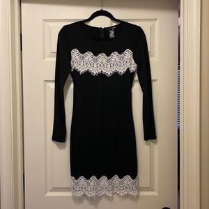 EUC Black midi dress with lace detail